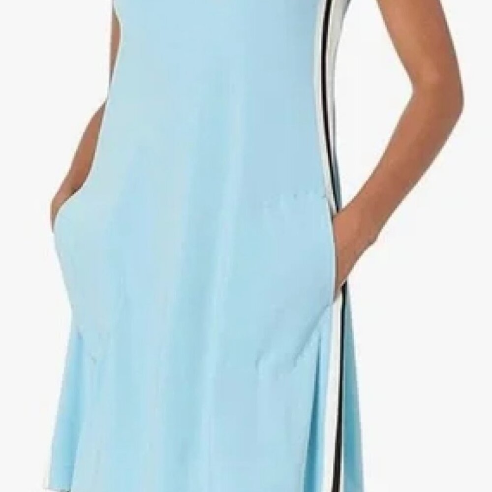 Norma Kamali Side Stripe Sleeveless Swing Dress Powder Blue